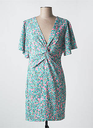 Robe mi-longue imprimé fleurs manches courtes vert GRACIELA femme