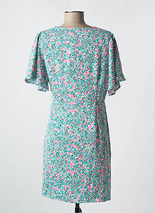 Robe mi-longue imprimé fleurs manches courtes vert GRACIELA femme