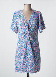 Robe mi-longue imprimé fleurs manches courtes bleu GRACIELA femme