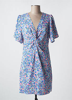 Robe mi-longue imprimé fleurs manches courtes bleu GRACIELA femme