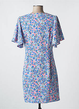 Robe mi-longue imprimé fleurs manches courtes bleu GRACIELA femme