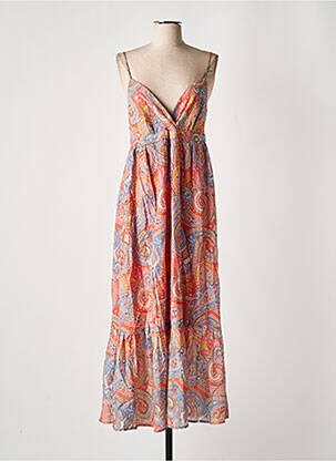 Robe longue manches bretelles ajustables fines bretelles orange MOLLY BRACKEN femme