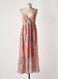 Robe longue manches bretelles ajustables fines bretelles orange MOLLY BRACKEN femme