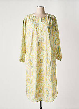 Robe mi-longue imprimé fantaisie manches longues vert INDI & COLD femme