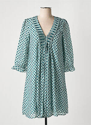 Robe courte coupe fluide manches 3/4 vert FREEMAN T.PORTER femme