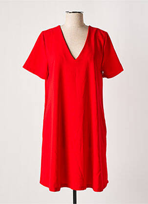 Robe mi-longue tissage crêpe manches courtes rouge PAKO LITTO femme