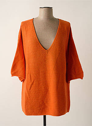 Pull col v manches 3/4 orange SIGNE NATURE femme