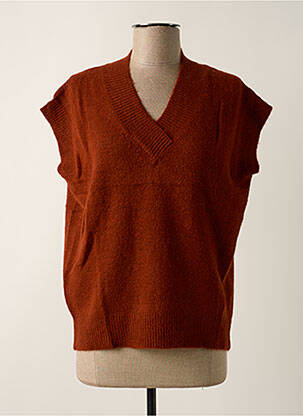 Pull tissage chiné manches courtes marron SIGNE NATURE femme