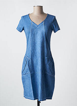 Robe mi-longue manches courtes manches courtes bleu KALISSON femme