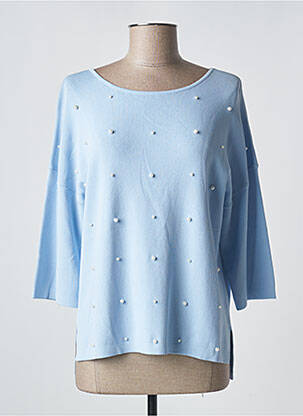 Pull coupe droite manches 3/4 bleu CHRISTINA femme