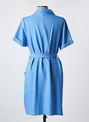 Robe mi-longue tissage crêpe manches courtes bleu HALOGENE femme