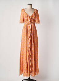 Robe longue imprimé fleurs manches courtes orange RELISH femme