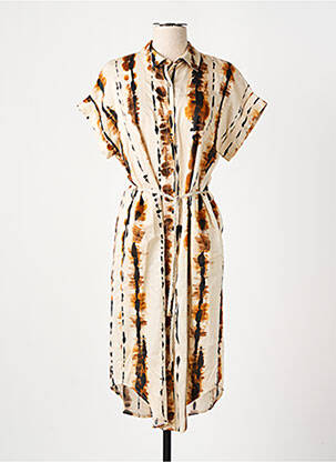 Robe mi-longue manches courtes manches courtes beige LA PETITE FRANCAISE femme