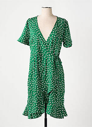 Robe mi-longue imprimé fleurs manches courtes vert ONLY femme