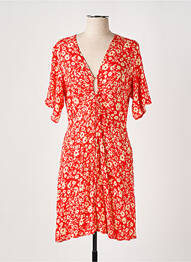 Robe mi-longue imprimé fleurs manches courtes rouge FREEMAN T.PORTER femme