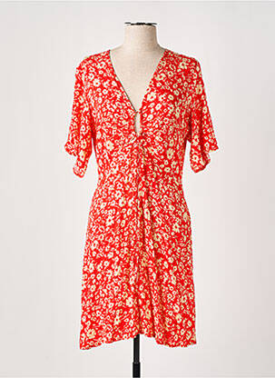 Robe mi-longue imprimé fleurs manches courtes rouge FREEMAN T.PORTER femme