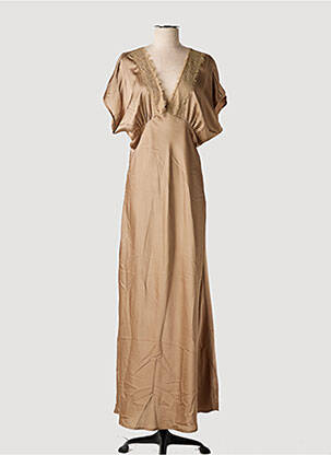 Robe longue coupe évasée manches courtes marron RELISH femme