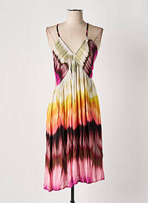 Robe mi-longue tissage crêpe fines bretelles rose LE SUN femme