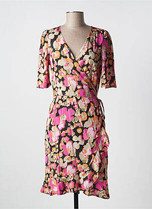 Robe mi-longue imprimé fantaisie manches courtes noir KAFFE femme