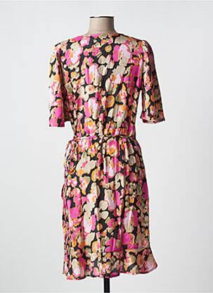 Robe mi-longue imprimé fantaisie manches courtes noir KAFFE femme