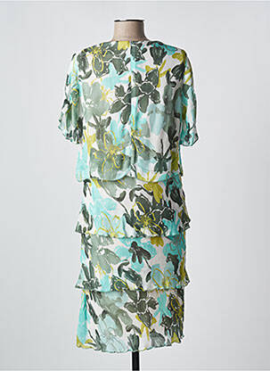 Robe mi-longue imprimé fleurs manches courtes vert FRANK WALDER femme