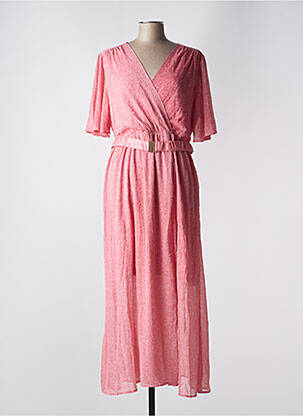 Robe longue imprimé fleurs manches courtes rose BY ONE femme