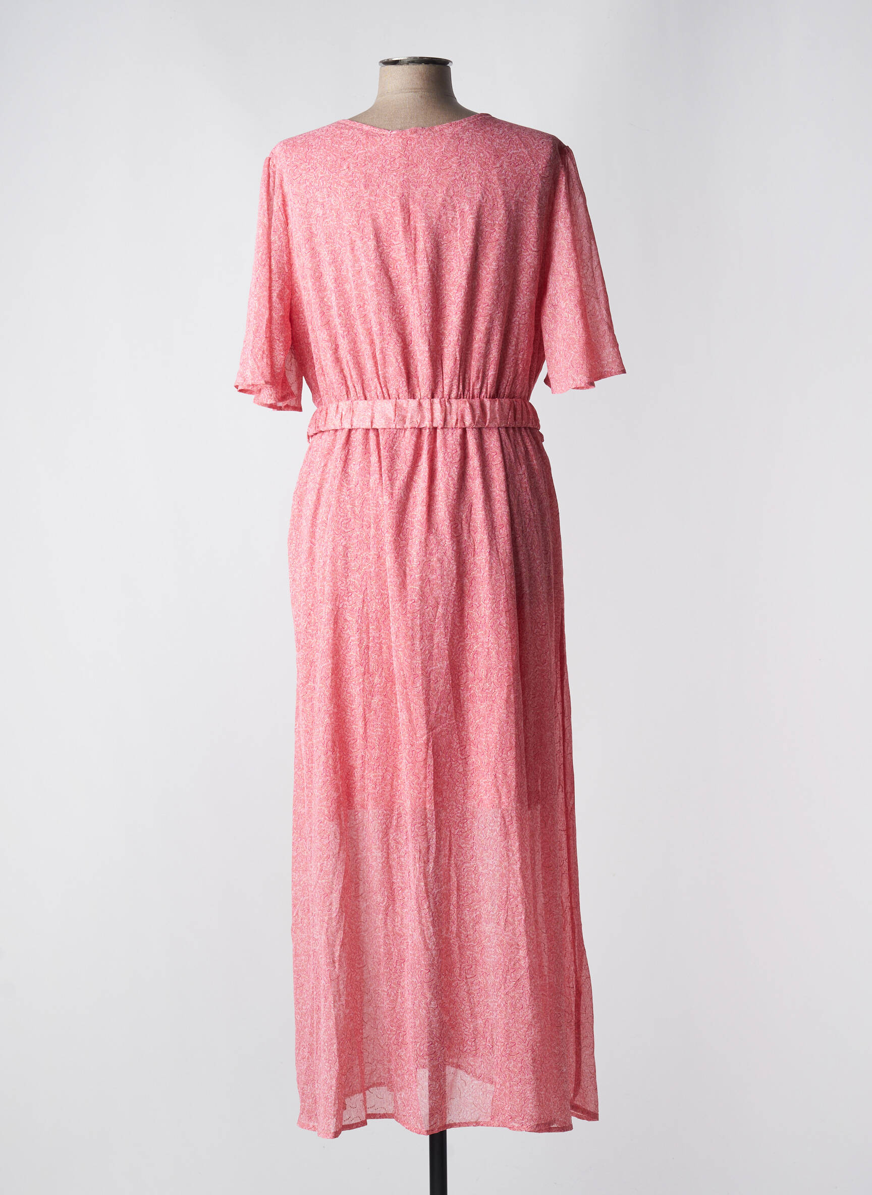 Robe longue imprimé fleurs manches courtes rose BY ONE femme