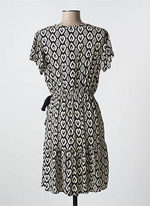 Robe mi-longue imprimé fantaisie manches courtes noir GAUDI femme