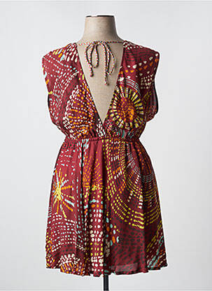 Robe mi-longue imprimé fantaisie sans manche rouge MÊME ROAD femme