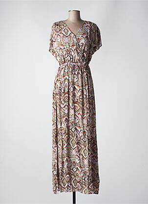 Robe longue imprimé fantaisie manches courtes beige B.YOUNG femme