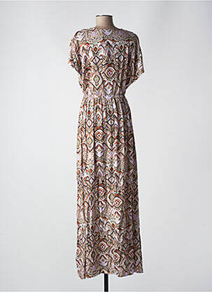 Robe longue imprimé fantaisie manches courtes beige B.YOUNG femme