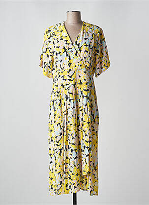 Robe mi-longue imprimé fleurs manches courtes jaune MD'M femme