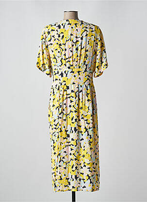 Robe mi-longue imprimé fleurs manches courtes jaune MD'M femme