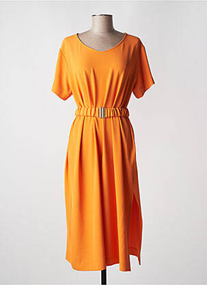Robe mi-longue tissage crêpe manches courtes orange MÊME ROAD femme