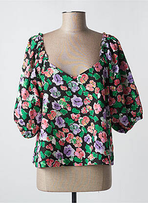 Blouse imprimé fleurs manches courtes noir GRACE & MILA femme