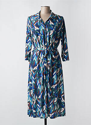 Robe mi-longue imprimé fantaisie manches longues bleu DIANE LAURY femme