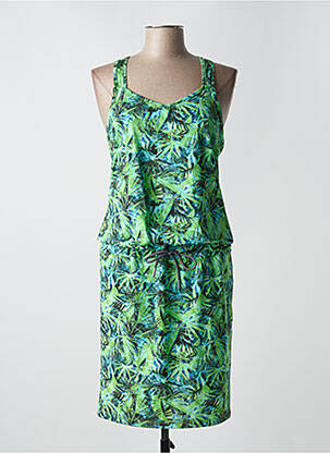 Robe mi-longue col rond fines bretelles vert HBT femme