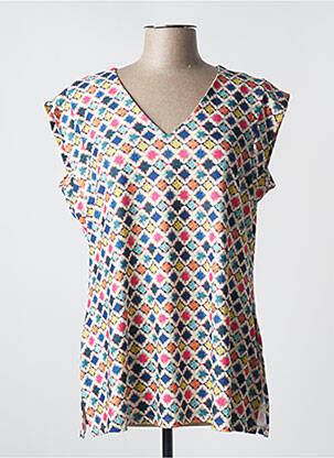 T-shirt col v manches courtes bleu REVER MILE femme