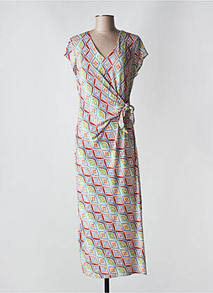 Robe longue imprimé fantaisie manches courtes vert REVER MILE femme