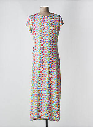Robe longue imprimé fantaisie manches courtes vert REVER MILE femme