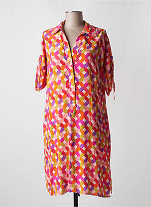 Robe mi-longue imprimé fantaisie manches courtes rose REVER MILE femme