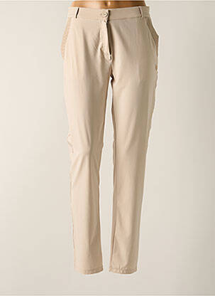 Pantalon chino fermeture zippée sous rabat boutonné taille normale beige HBT femme