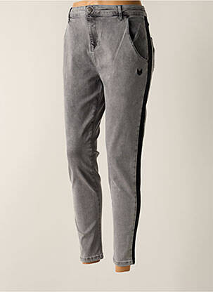 Jeans coupe slim stretch taille haute gris HBT femme