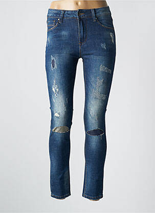 Jeans coupe slim effet usé délavé taille normale bleu PLACE DU JOUR femme