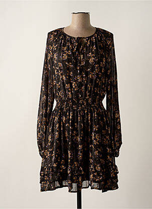 Robe mi-longue imprimé fleurs manches longues noir PEACE N'LOVE femme