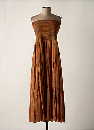 Robe mi-longue tissage crêpe sans manche marron PINKO femme