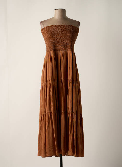 Robe mi-longue tissage crêpe sans manche marron PINKO femme