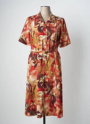 Robe mi-longue imprimé fleurs manches courtes orange FRANCOISE DE FRANCE femme