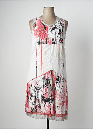 Robe mi-longue imprimé fleurs sans manche rouge GUY DUBOUIS femme