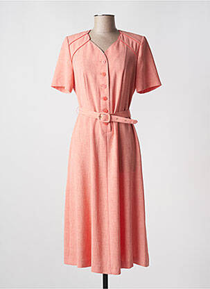 Robe mi-longue tissage crêpe manches courtes rose FRANCOISE DE FRANCE femme